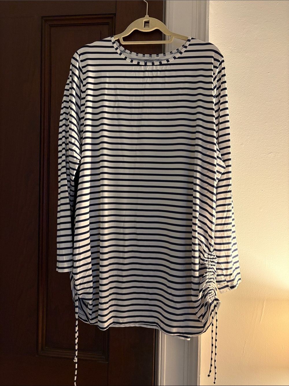 Lands' End Navy and White Striped Long-Sleeve SPF Top